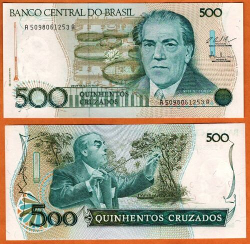 UNC 500 Cruzados Banknote Paper Money Bill P BRAZIL ND 212c 1986-88