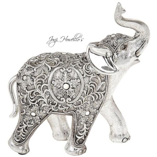 Lucky Trunk Up ELEPHANT Figurine Ornament Silver Filigree Jumbo elephant Gift