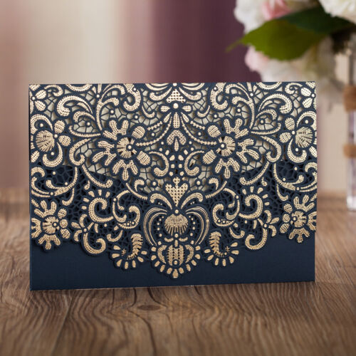 Rustic Blue Laser Cut Wedding Invitation Cards Kit Stamped Personalized Marriage