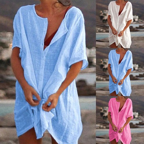 Women Women Cotton Linen Blouse Summer Holiday Beach Top T Shirt Mini Dress Plus S Xk Clothing Shoes Accessories Quiebre Cl