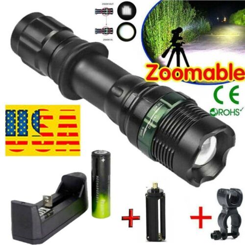 Tactical 90000LM High Power Zoomable Recharge Battery /& Flashlight Torch AR