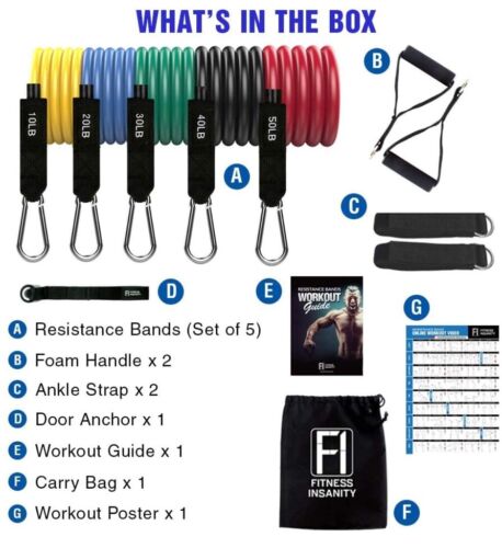 5 Stackable Exercise Bands up to 150lb UPOWEX Unbreakable Resistance Bands Set