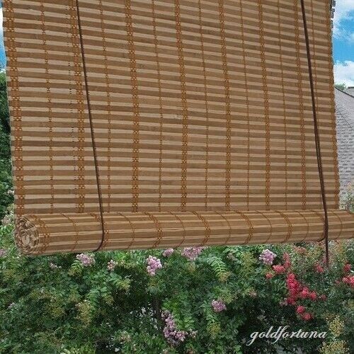 Window Shade Bamboo Light Brown Slat, Roll Up Outdoor Shades