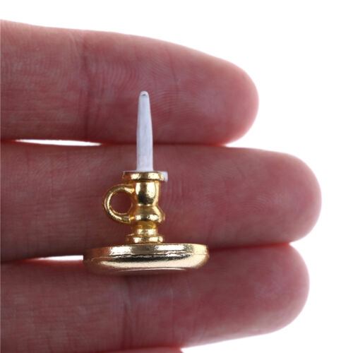 Dollhouse Miniature 1:12 Gold Single Candlestick Mini Candle Holders Toys GVUS
