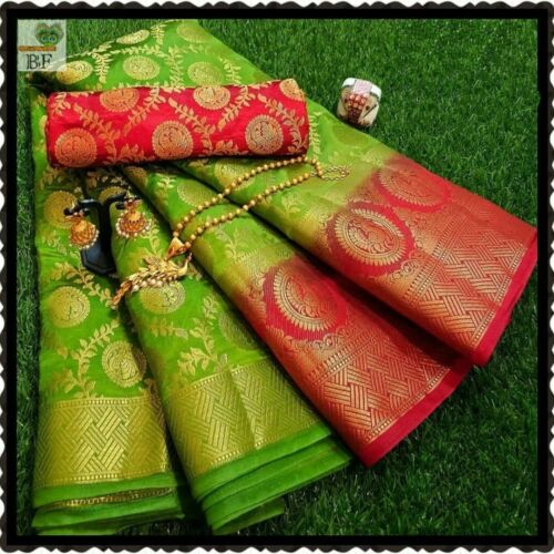 Banarasi Nylon Silk Jacquard Sari Saree Blouse Wedding Partywear Indian Designer