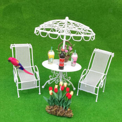 White Metal Craft Table Chairs Set 1:12 Dollhouse Miniature Garden Furniture