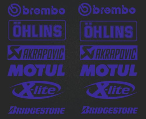 Set of stickers-Brembo-Akrapovic-Motul-Ohlins-Bridgestone-12 kit-blue SK-173