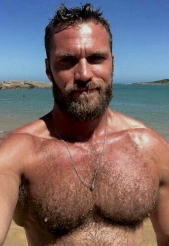 Shirtless Male Beefcake Hairy Chest Pecs Beard Mature Hunk Man PHOTO 4X6 G69 