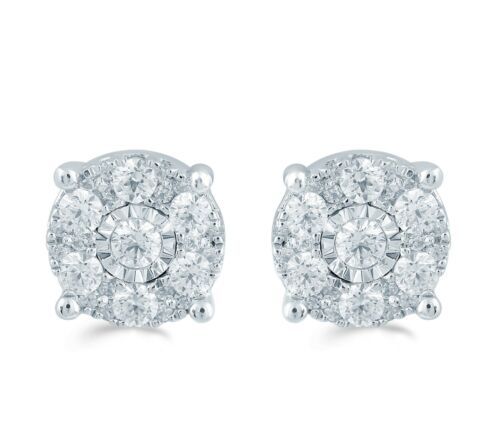 1/2 CTTW Cluster Halo Diamond Earrings in Sterling Silver by Fifth and Fine 