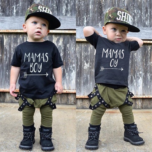 UK Newborn Toddler Kid Baby Boys Tops T-shirt Tee Long Pants Outfits Clothes Set