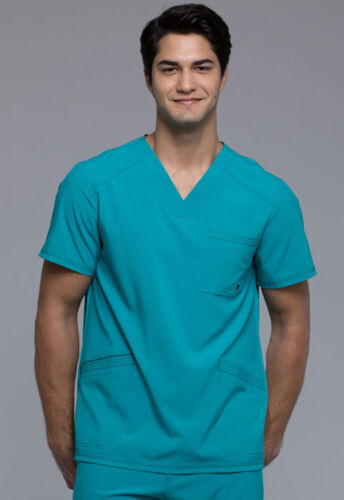 Teal Blue Cherokee Scrubs Infinity Mens V Neck Top CK900A TLPS Antimicrobial 