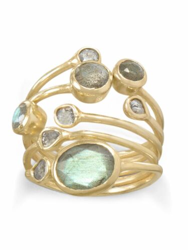 Details about   Labradorite and Polki Diamond Ring Stacked Layered Gold-plated Sterling Silver 