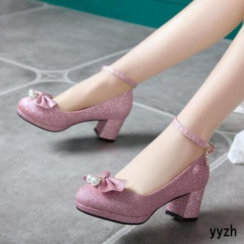 Details about   Sweet Women's Mid Heels Lolita Cosplay Shoes Buckle Casual Round Toe Shoes Pumps 