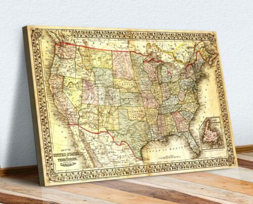 CANVAS WALL ART Vintage USA Map ARTWORK 30MM DEEP FRAMED PRINT
