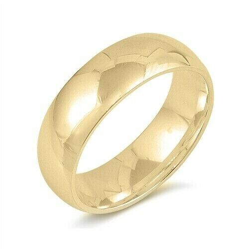 Wedding Band Ring Solid Sterling Silver 925 Yellow Gold Plated Width 6 mm Size 7 