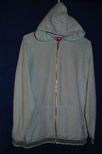 Womens-DANIELLA-SIMON-Light-Blue-Hooded-Velour-Jacket-w-Silver-Stripe-Size-L