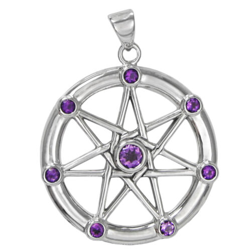 Sterling Silver Large Septagram with Amethyst Fairy Wicca Faerie Magic Jewelry 
