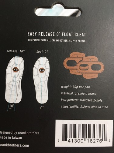 0-Degree Float 10-Degree Release Angle Crank Brothers Easy Release Cleats