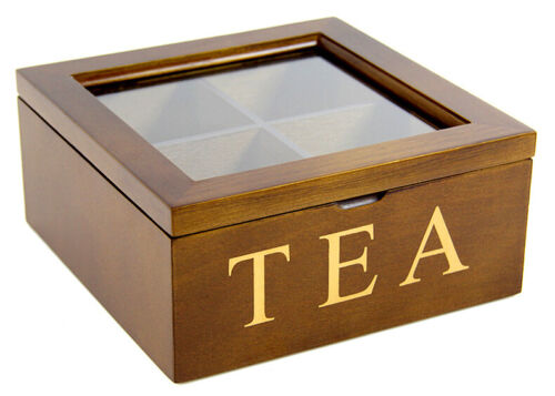 Teebox Teebeutel Teekiste Teedose Tee Box Holz 4 Fächer Super Geschenk !!!! 
