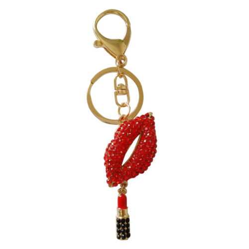 Sparkling Lipstick Lip Women Bag Car Key Accessories Pendant Keychain Red