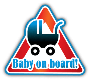 Baby On Board Pram Cartoon Warning Sign Car Bumper Sticker Decal 5/" x 5/"