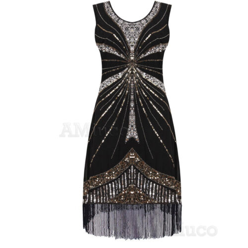 1920/'s Dresses Flapper Great Gatsby Dress Cocktail Sequin Art Deco 20/'s Costumes