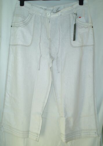 Culture sud décontractée Jambe droite en lin cropped pantalon blanc taille 10-16 