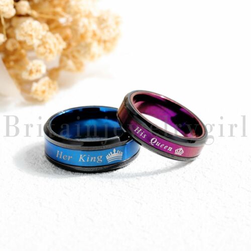 2PCS Her King His Queen Couple's Matching Promise Ring Wedding Band Aniversary 