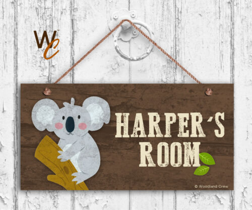 Kid's Name Woodland Personalized Sign Kids Door Sign 5x10 Sign Koala Sign 
