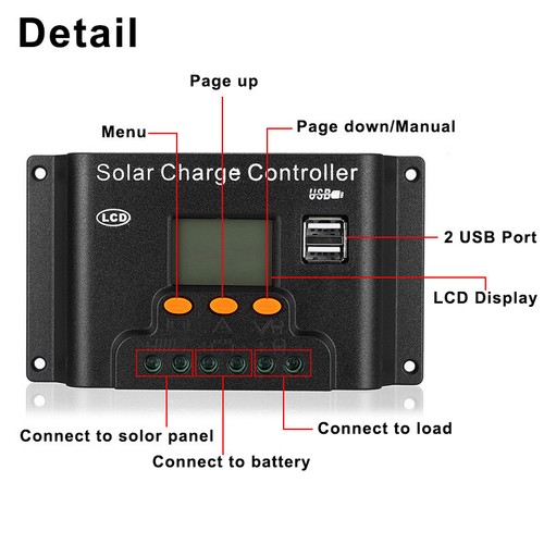 100A PWM Solar Panel Regulator Battery Charger Controller 12//24V With LCD USB