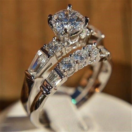 Fashion 925 Silver 2pcs/set White Sapphire Women Ring Wedding Bridal Jewelry6-10 