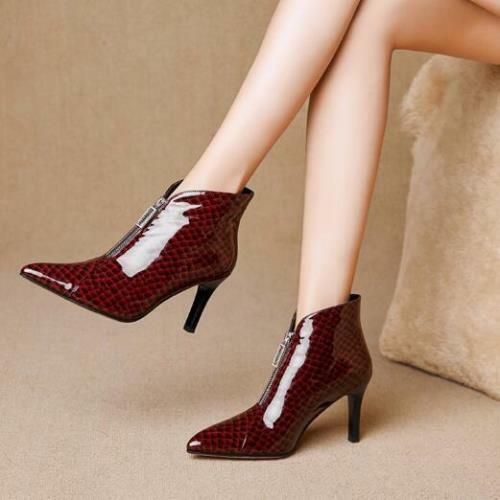Details about  / Womens Fashion Patent Leather Pointed Toe Zipper High Heel Ankle Boots Shoes MON