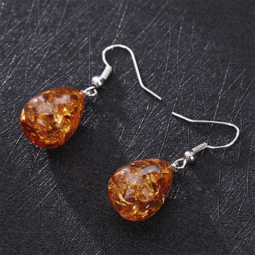 Vintage Natural Polished Baltic Sterling Amber Earrings Women Jewelry Love Gifts