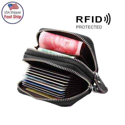 Men Wallet Genuine Leather ID Credit Card Holder RFID Blocking Zipper Purse US 