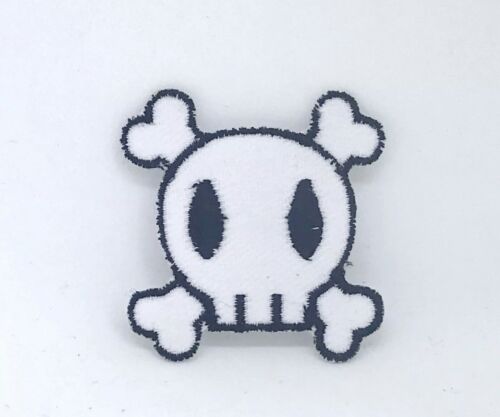 Crossbones White Skull Embroidered Iron on Sew on Patch J860W 