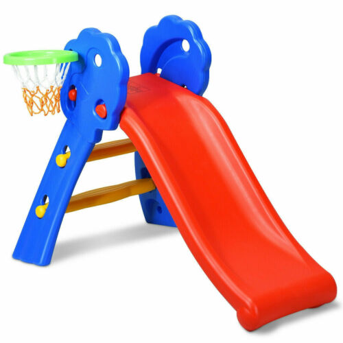 Details about  &nbsp;Folding Toddler Slide 2 Step With Basketball Hoop Children Indoor Outdoor Play