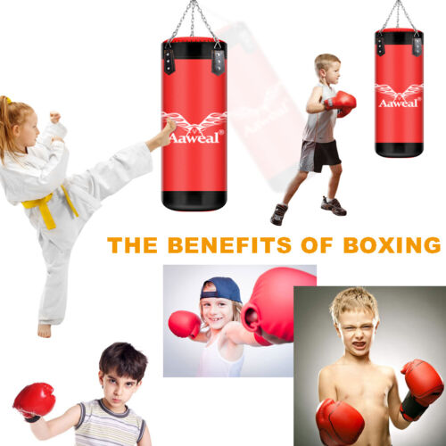 2//3ft Unfilled Heavy Boxing Punching Bag Training Gloves Speed Set Kicking MMA