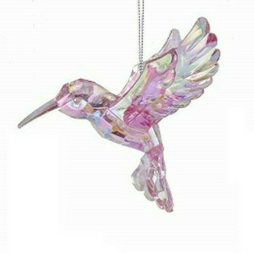KURT ADLER ACRYLIC MULTIFACETED PINK IRIDESCENT HUMMINGBIRD XMAS ORNAMENT