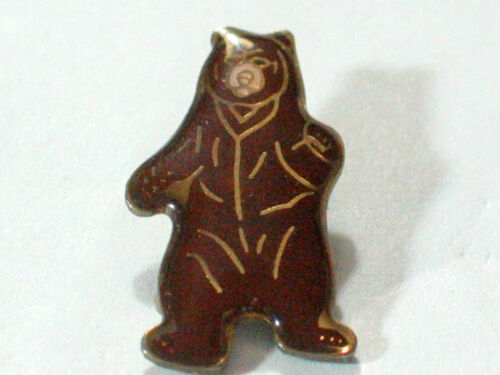 Brn BR #2 m * Brown Bear Pin   Vintage Standing Brown Bear Enamel Lapel Pin 