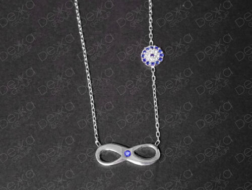 925 Sterling Silver Infinity Evil Eye Mati Nazar Necklace Cubic Zirconia CZ