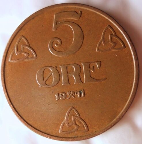 Excellent Vintage Coin FREE SHIPPING 1941 NORWAY 5 ORE Norway Bin #4