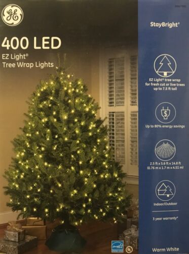 NEW 400 GE StayBright EZ Light Warm White LED Christmas Tree Wrap Lights