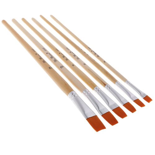 6pcs Flat Tip Wooden Nylon Hair Painting Brush for Art Watercolor Acrylic