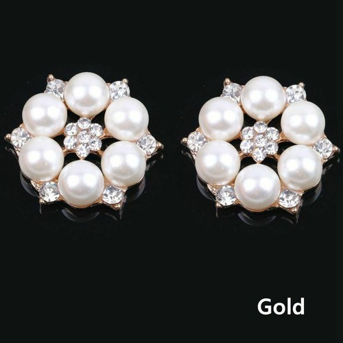 10X Pearl Crystal Rhinestone Buttons Flower Flatback Wedding Craft Embellishment