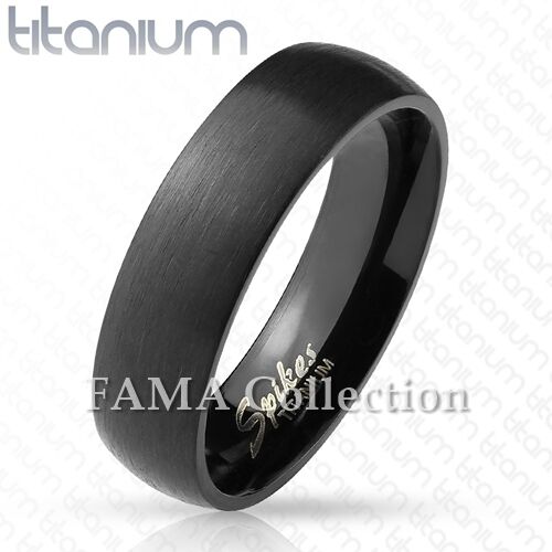 FAMA Brushed Surface with Glossy Interior Classic Dome Black Titanium Ring