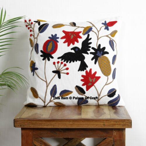 Indian Bird Embroidery Suzani Cushion Cover Cotton Pillow Cases Decorative Home