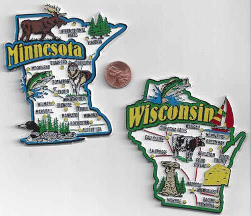 WISCONSIN and MINNESOTA JUMBO  STATE MAP  MAGNET 7 COLOR   NEW USA  2 MAGNETS