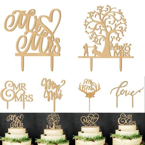 Vintage Wooden Mr & Mrs Bride and Groom Wood Cake Topper Wedding Party best-UK 