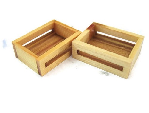 Set of 4 Dollhouse Miniatures Wooden Crate Display Vegetable Fruit