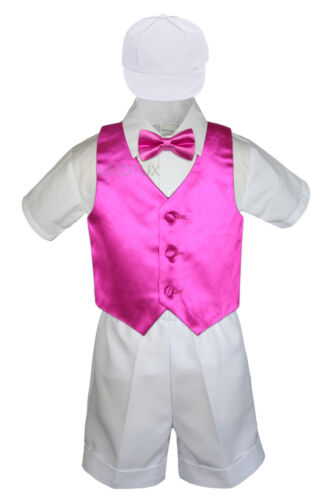Baby Boys Toddler Formal Vest Shorts Suit Satin Vest Bow Tie 5pc White Set S-4T